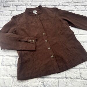 Chicos Womens Brown Faux Suede Mandarin Collar Blazer Jacket Size 2 Large